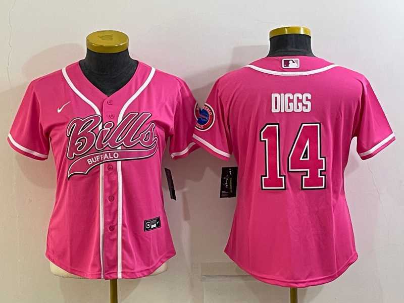 Womens Buffalo Bills #14 Stefon Diggs Pink With Patch Cool Base Stitched Baseball Jersey